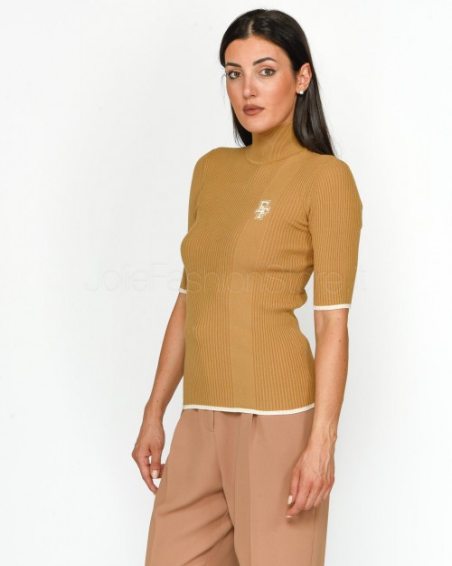 Elisabetta Franchi Maglia Collo Alto Camel Burro