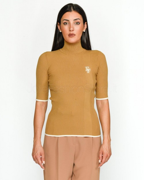 Elisabetta Franchi Maglia Collo Alto Camel Burro  MK89M46E2 CM2