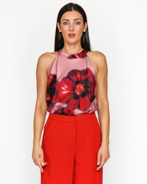 Pinko Top Senza Maniche a Fiori Rosa Rosso  103874 A23P NR1