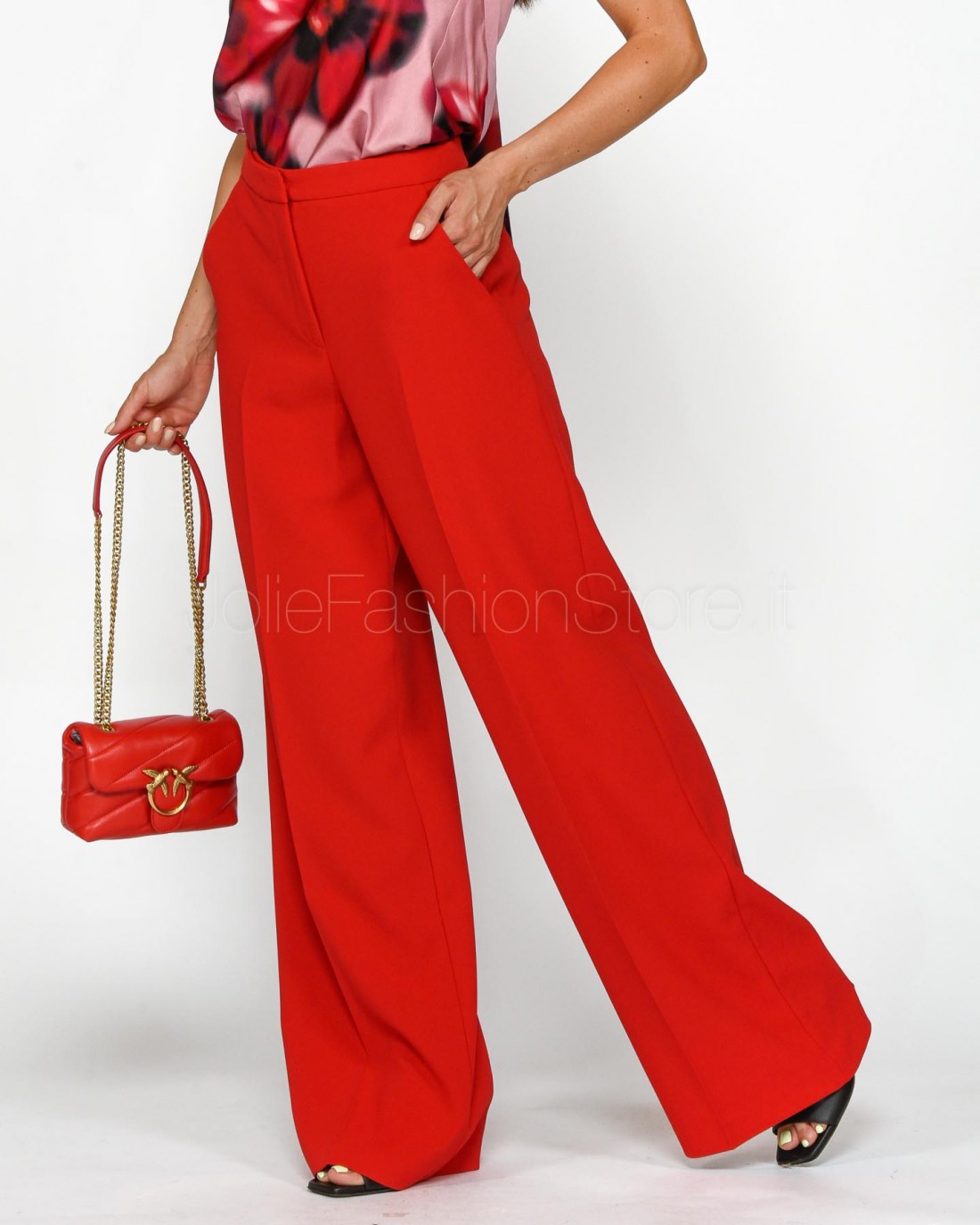 Pinko Pantaloni Palazzo Eleganti in Crepe Rosso  100331 A20Q RA1