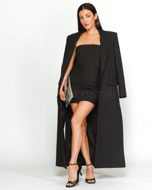 Patrizia Pepe Cappotto Lungo Gessato in Flanella Black Stripes  8O0145 A457 F1OO