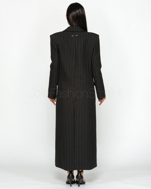 Patrizia Pepe Cappotto Lungo Gessato in Flanella Black Stripes  8O0145 A457 F1OO