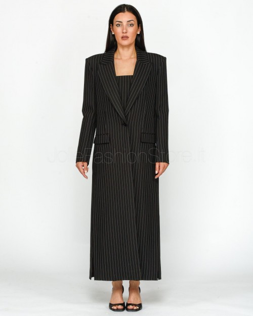 Patrizia Pepe Cappotto Lungo Gessato in Flanella Black Stripes  8O0145 A457 F1OO