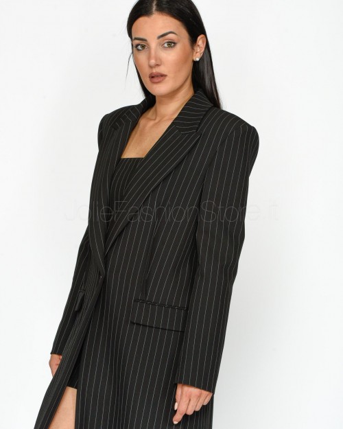 Patrizia Pepe Cappotto Lungo Gessato in Flanella Black Stripes  8O0145 A457 F1OO