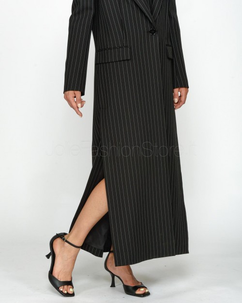 Patrizia Pepe Cappotto Lungo Gessato in Flanella Black Stripes  8O0145 A457 F1OO