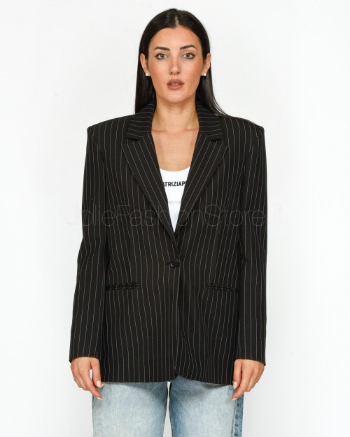 Patrizia Pepe One Button Pinstripe Jacket Black Stripes  8S0494 A457 F1OO