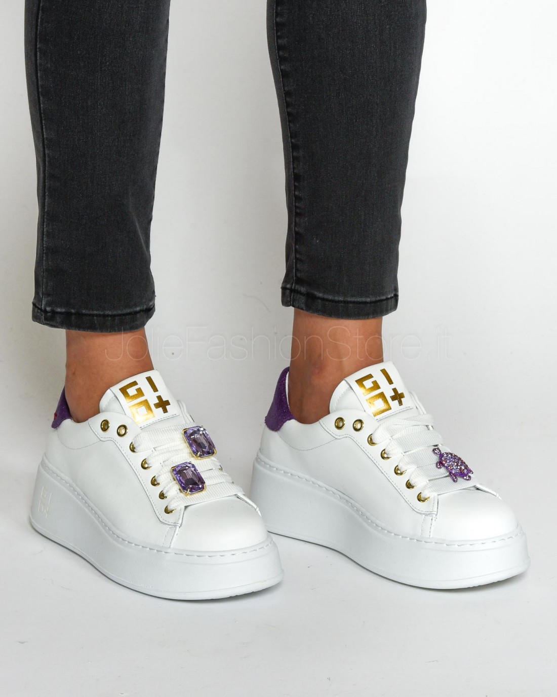 Gio+ Sneakers in Pelle Bianca Viola  PIA286B BIANCA VIOLA