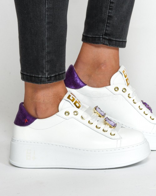 Gio+ Sneakers in Pelle Bianca Viola  PIA286B BIANCA VIOLA