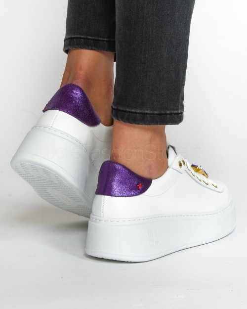 Gio+ Sneakers in Pelle Bianca Viola  PIA286B BIANCA VIOLA