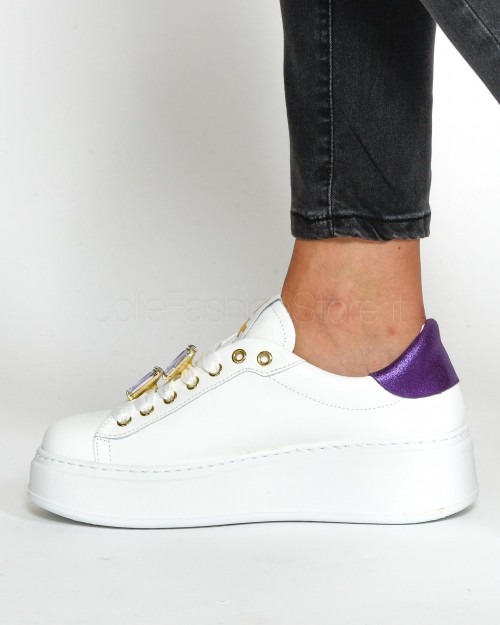 Gio+ Sneakers in Pelle Bianca Viola  PIA286B BIANCA VIOLA