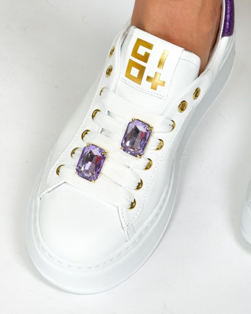 Gio+ Sneakers in Pelle Bianca Viola  PIA286B BIANCA VIOLA