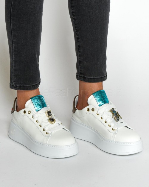 Gio+ White Turquoise Leather Sneakers