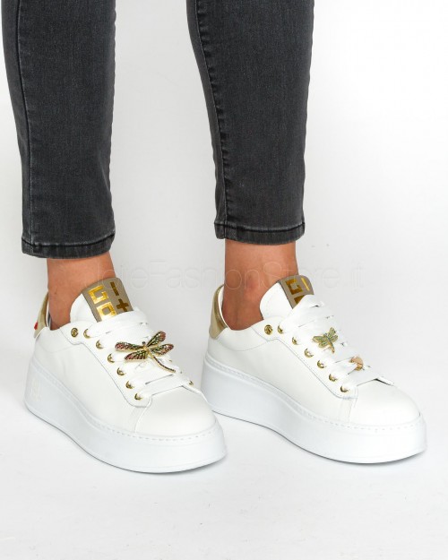 Gio+ Sneakers in Pelle Bianca Oro Libellula