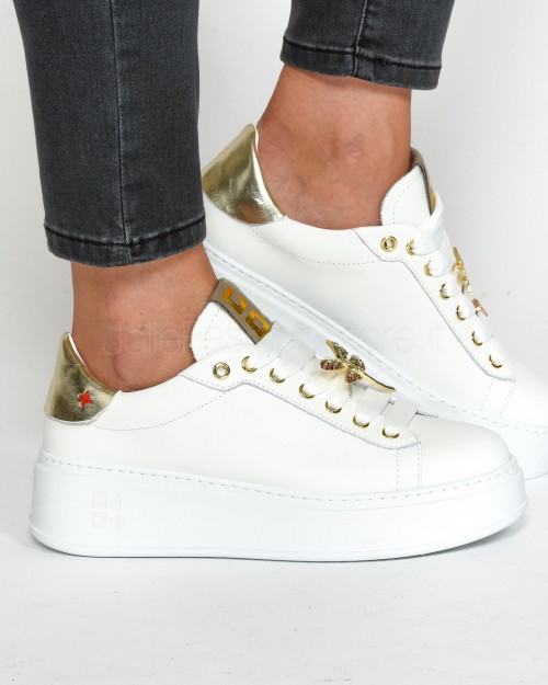 Gio+ Sneakers in Pelle Bianca Oro Libellula  PIA232B BIANCA GOLD