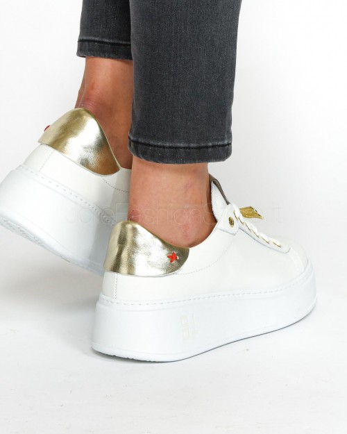 Gio+ Sneakers in Pelle Bianca Oro Libellula  PIA232B BIANCA GOLD