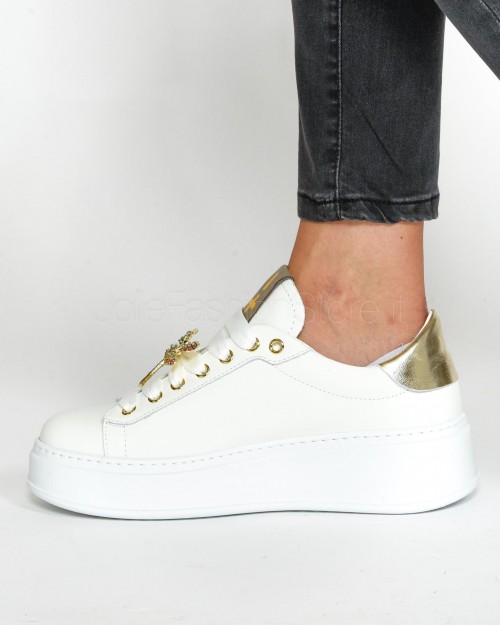 Gio+ Sneakers in Pelle Bianca Oro Libellula  PIA232B BIANCA GOLD