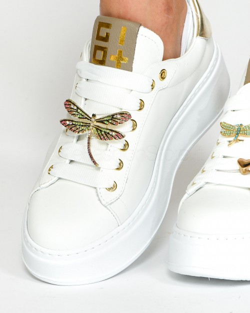 Gio+ Sneakers in Pelle Bianca Oro Libellula  PIA232B BIANCA GOLD