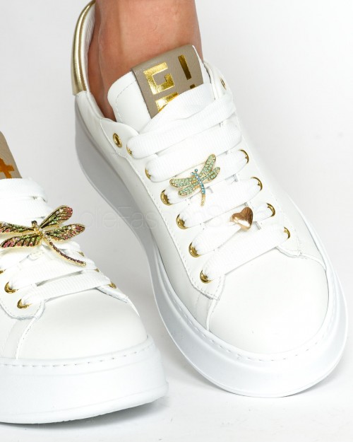 Gio+ Sneakers in Pelle Bianca Oro Libellula  PIA232B BIANCA GOLD