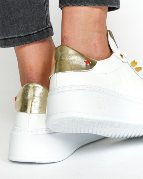 Gio+ Sneakers in Pelle Bianca Oro Libellula  PIA232B BIANCA GOLD