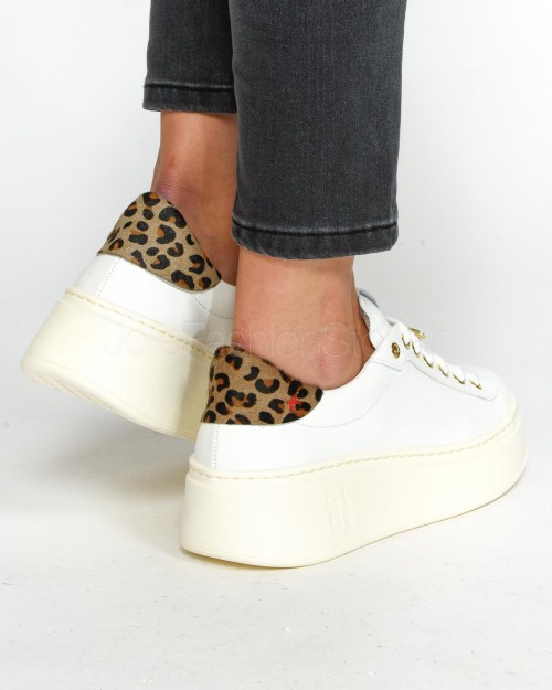 Gio+ Sneakers in Pelle Bianca Leopardato Tortora  PIA270A BIANCA LEO