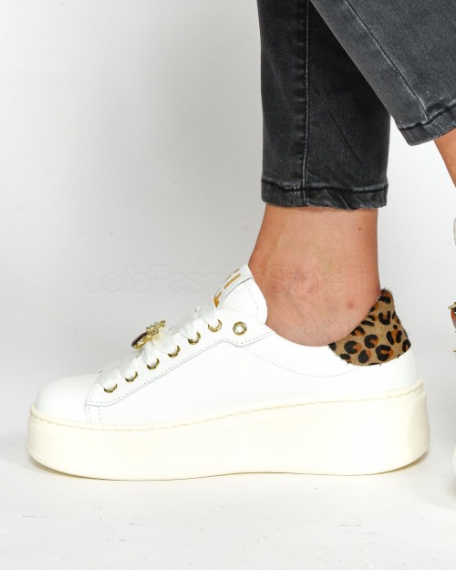 Gio+ Sneakers in Pelle Bianca Leopardato Tortora  PIA270A BIANCA LEO