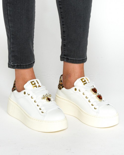 Gio+ White Leather Sneakers Leopard Dove Grey