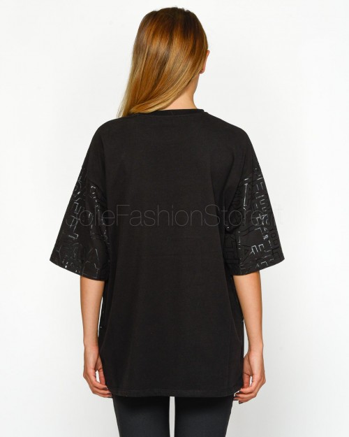 Elisabetta Franchi T-Shirt Over Lettering Lucido Nera  MA01246E2 110