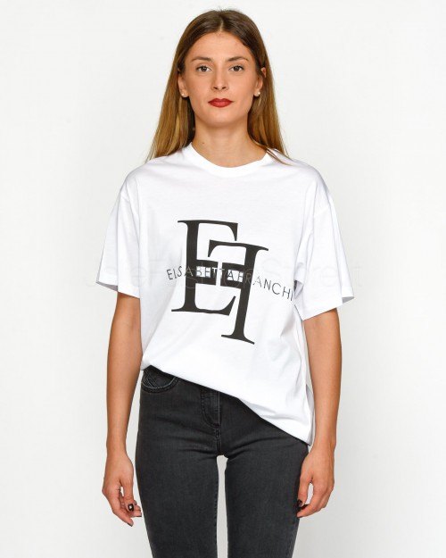 Elisabetta Franchi T-Shirt Over Stampa Logo Gesso  MA54N46E2 392