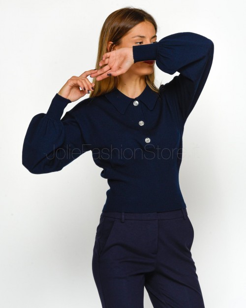 Pinko REASSEMBLY RIBBED LAN SWEATER DARK NAVY BLUE