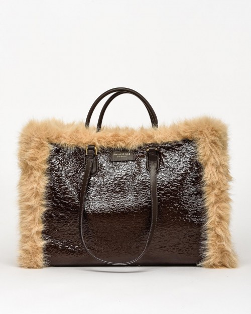 My Best Bag Borsa a Mano Atena Fur Reversibile Chocolate