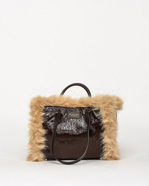 My Best Bag Borsa a Mano Midi Atena Fur Reversibile Chocolate