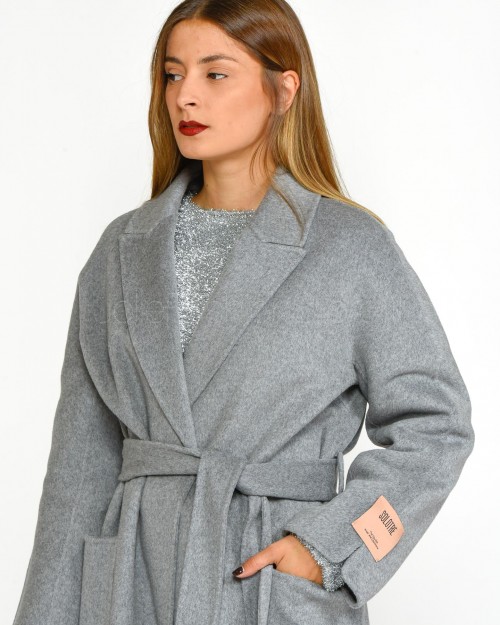 Solo Tre Cappotto Grigio in Misto Lana e Cachemire  M1S0071 SU 91S