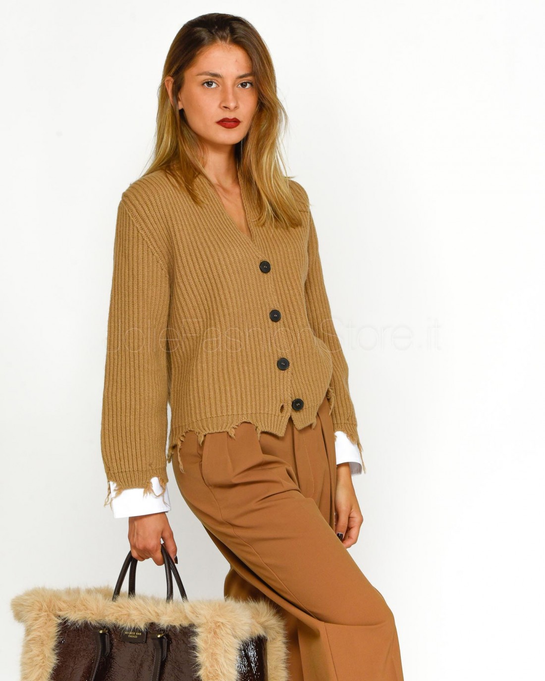 Solo Tre Cardigan Nocciola con Polsini  M3S0055 61S