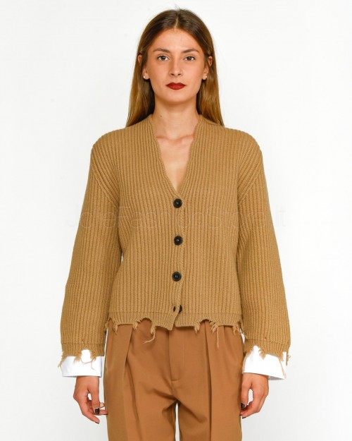 Solo Tre Cardigan Nocciola con Polsini  M3S0055 61S