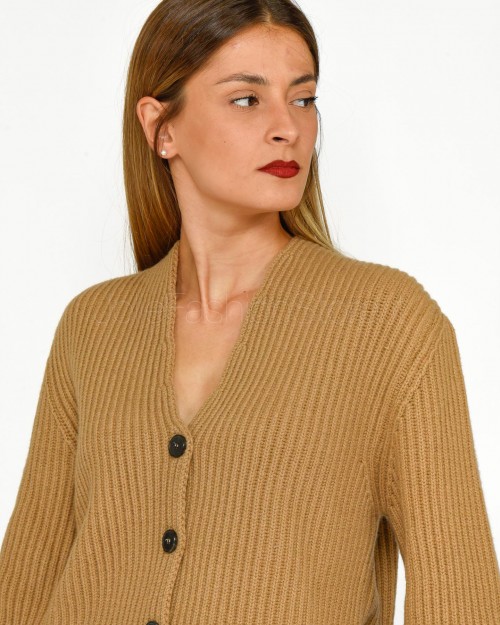 Solo Tre Cardigan Nocciola con Polsini  M3S0055 61S