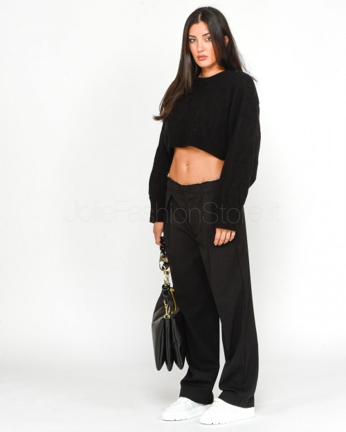 Solo Tre Maglia Cropped Trecce Nero  M3S0022 A 99