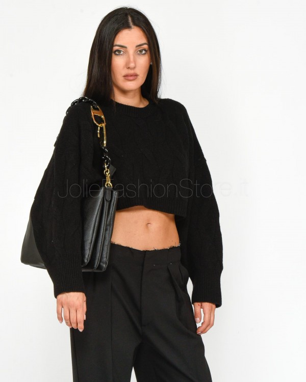 Solo Tre Maglia Cropped Trecce Nero  M3S0022 A 99