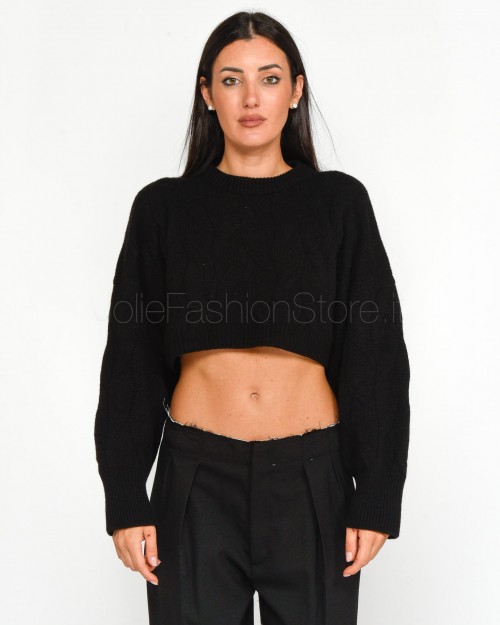 Solo Tre Maglia Cropped Trecce Nero  M3S0022 A 99