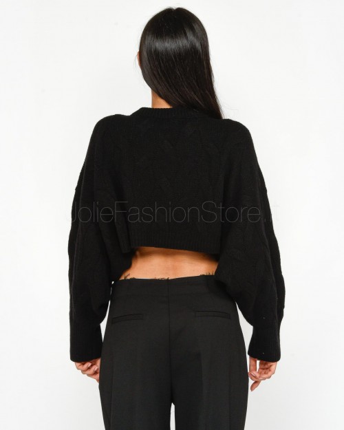 Solo Tre Maglia Cropped Trecce Nero  M3S0022 A 99