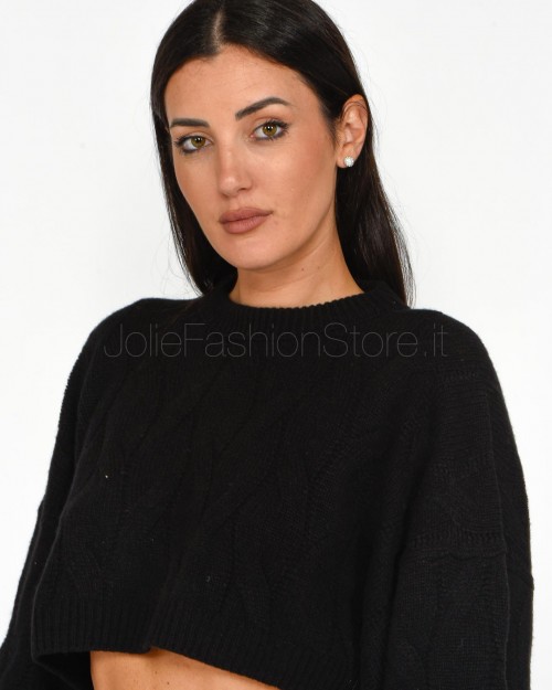 Solo Tre Maglia Cropped Trecce Nero  M3S0022 A 99