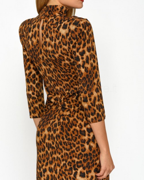 Actualee Midi Dress with Spotted Slit  13104 ANIMAL