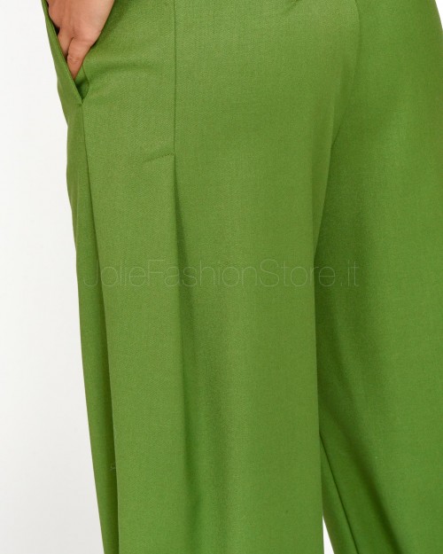 Patrizia Pepe Pantaloni Palazzo in Flanella Green Garden  8P0615 A106 G163