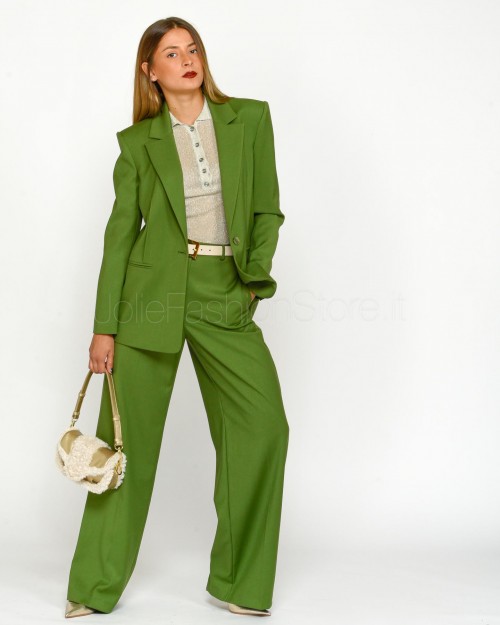 Patrizia Pepe Pantaloni Palazzo in Flanella Green Garden  8P0615 A106 G163