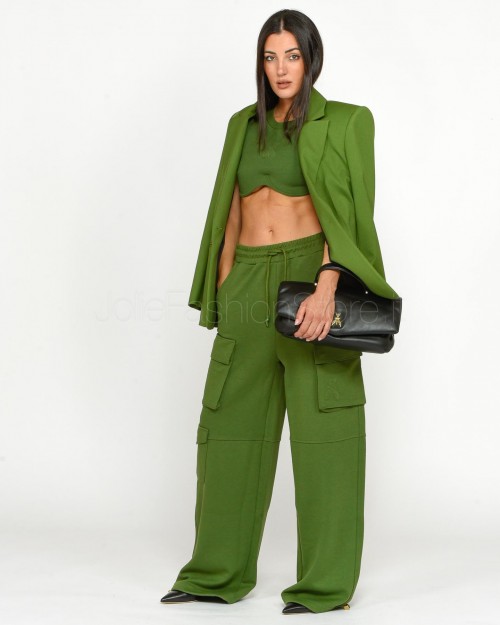 Patrizia Pepe Pantaloni Cargo in Felpa Green Garden  8P0617 J219 G590