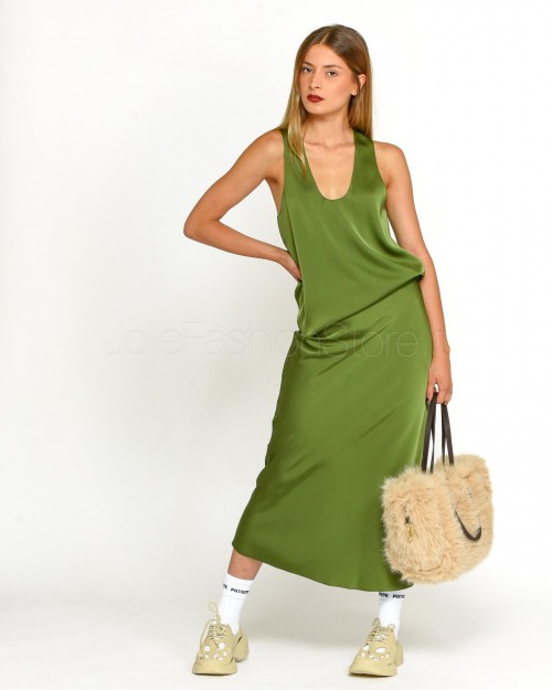 Patrizia Pepe Gonna Midi in Raso Lucido Green Garden  8G0420 A459 G163