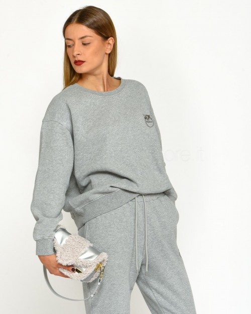 Pinko Felpa Girocollo Grigio con Logo Ricamo