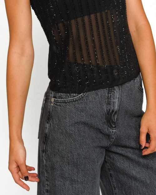 Patrizia Pepe Top con Strass Nero  8M1624 J215 K103