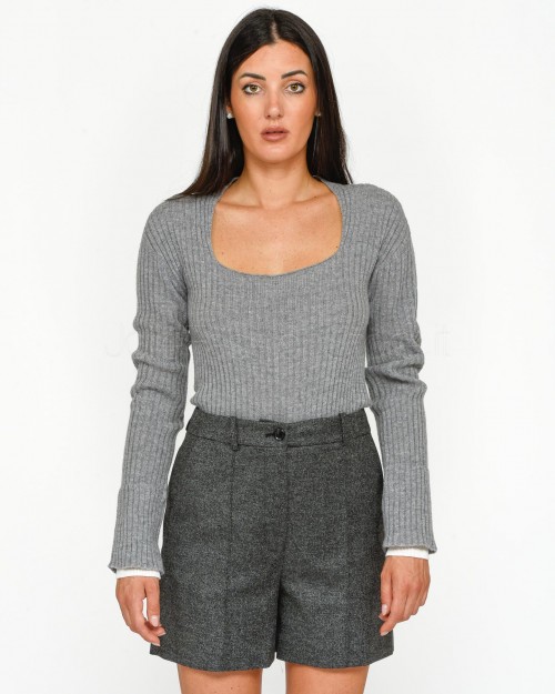 Pinko CYMRIC RIBBED WS SWEATER WITH GREY/WHITE CO  104343 A278 IZ1