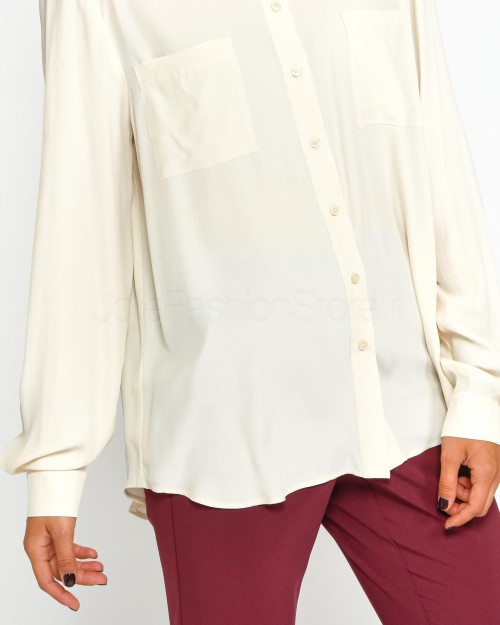 Pinko Silk Blend Shirt with White Smoke Pockets  100124 A1O8 N96