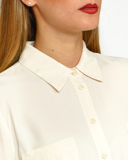 Pinko Silk Blend Shirt with White Smoke Pockets  100124 A1O8 N96